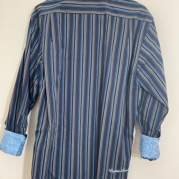 English Laundry Shirt Mens 16 32/33 Blue Striped Spread Cutaway Collar FlipCuff - Picture 3 of 12